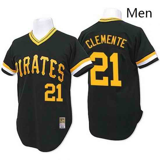 Mens Mitchell and Ness Pittsburgh Pirates 21 Roberto Clemente Replica Black Throwback MLB Jersey